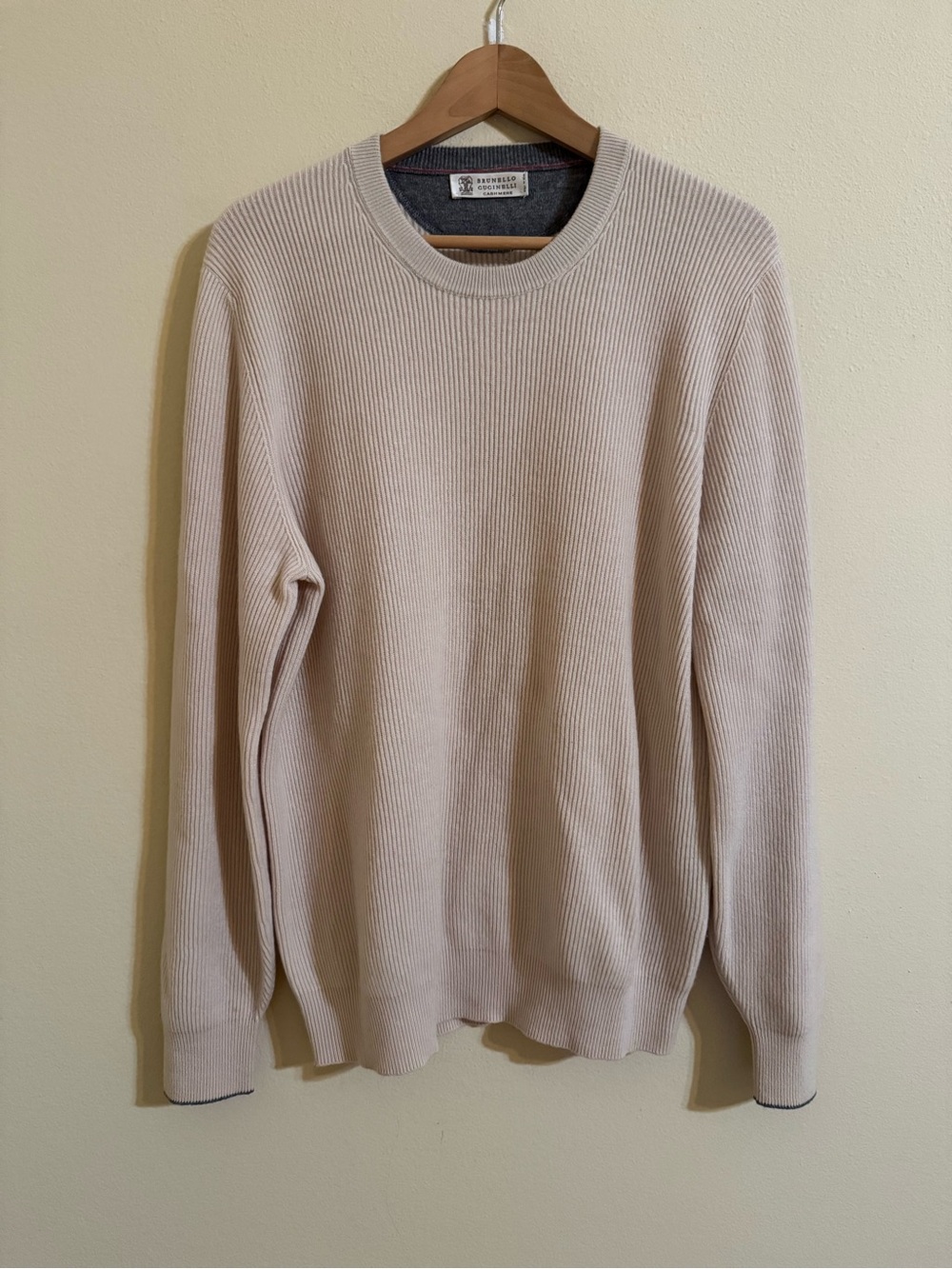 Brunello Cucinelli 100% Cashmere Ribbed Knit Sweater Pullover Cream 54